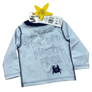 Mon Coeur Rash Guard Baby 3–6M Blue/Gray Eco Recycled Swimming/Rash Shirt NWT